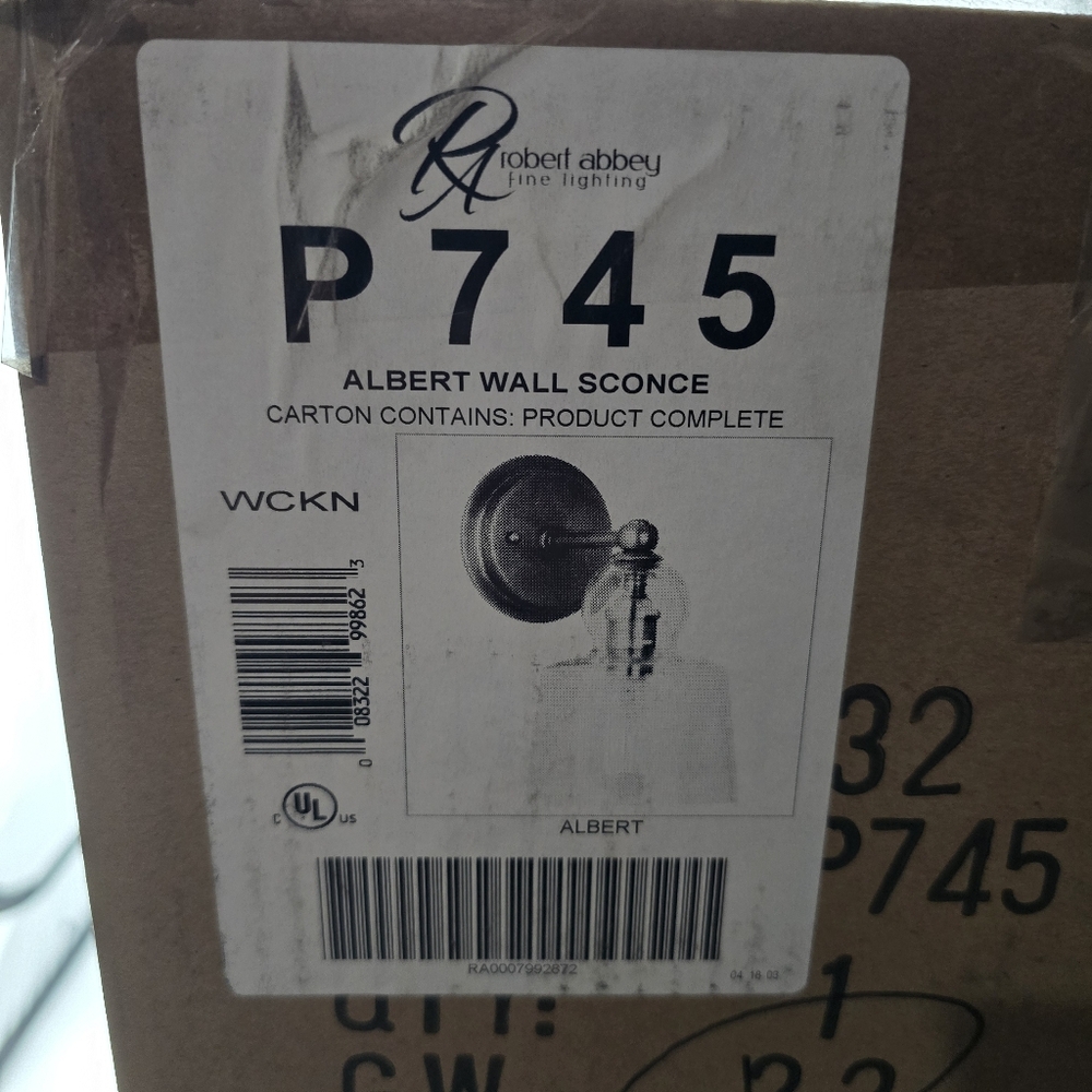 Robert Abbey Albert Wall Sconce P745 NEW Patina Nickel Clear Glass Shade